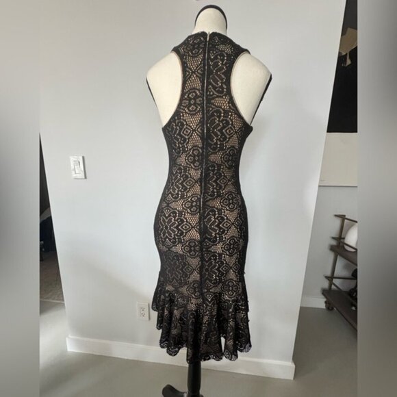 Dress the Population Black & Beige V-Neck Midi Dress - Size Small - Picture 2 of 16